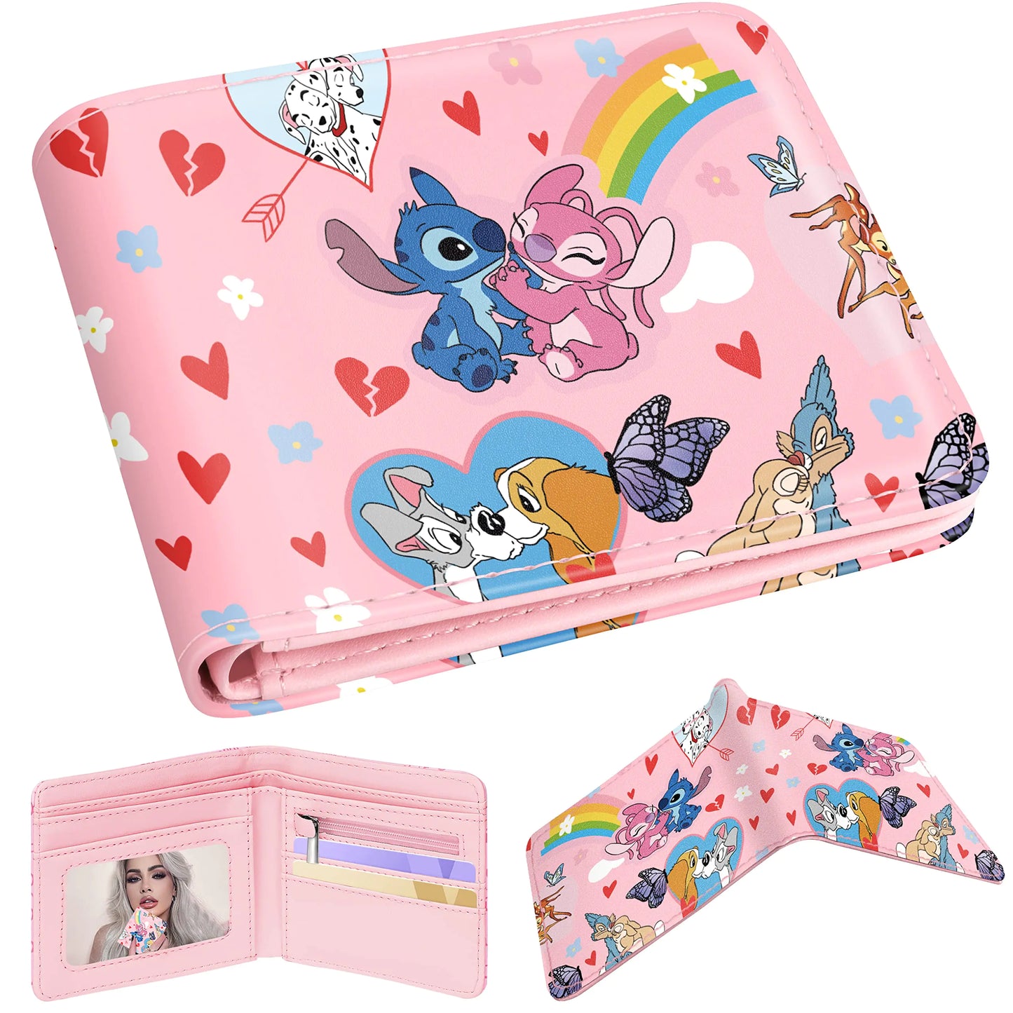 Oqplog Leather Wallet for Boys Wallets for Girls Kids Wallet Cute Kawaii Cartoon Aesthetic Character Fun Purse Credit ID Card Slim Thin Bi-fold Small Coin Purses for Teens Minimalist Rainbow