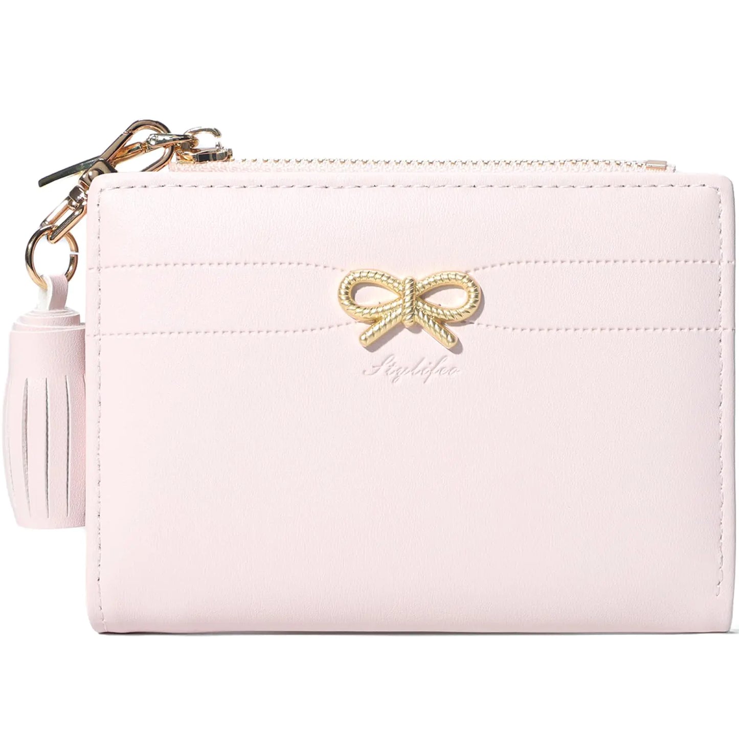 Fashion Wallets Girls Cute Small Bow Wallet Aesthetic Card Holder Bifold Wallet Coin Purse Cash Pocket with Zipper for Women (Bi-Fold Wallet Pink)